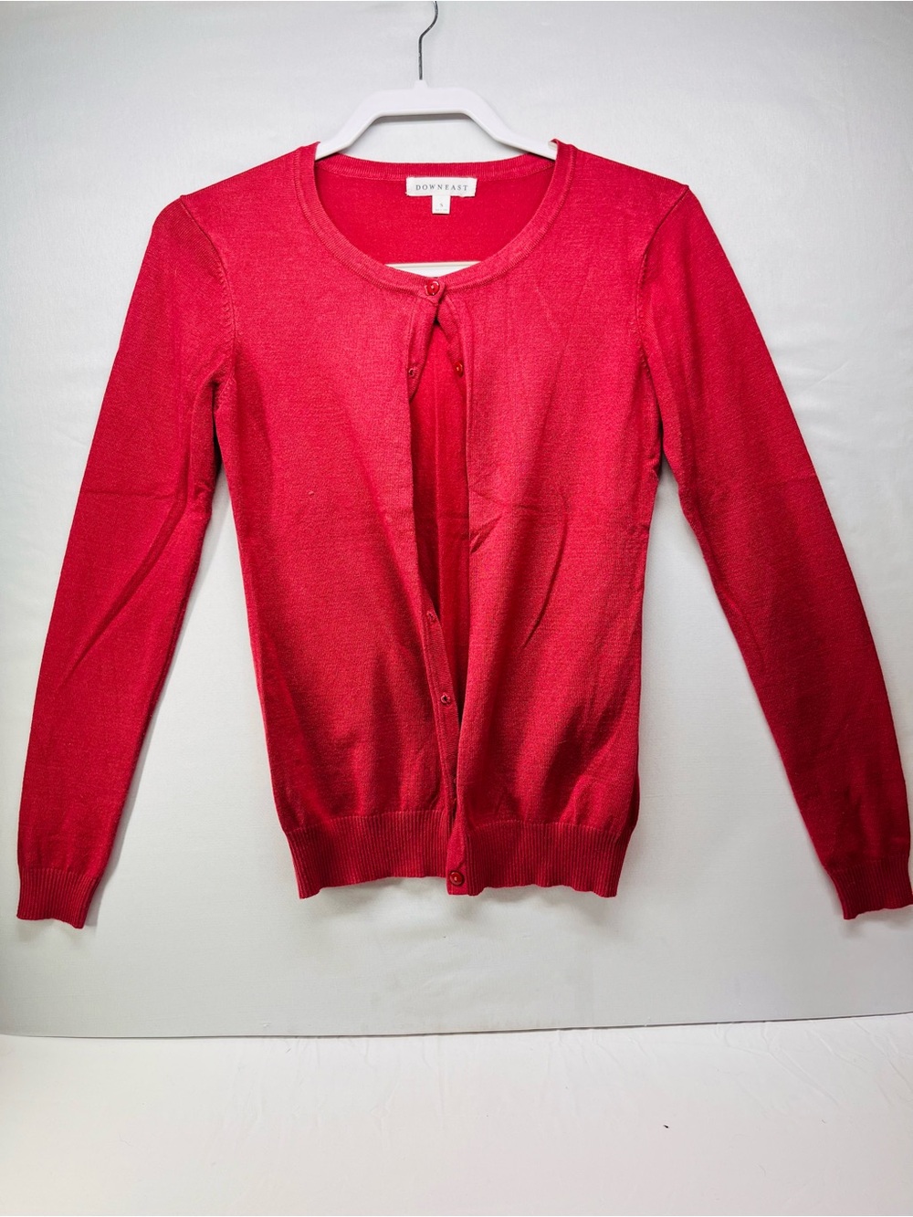 DownEast Women's Red Long Sleeve Button Cardigan